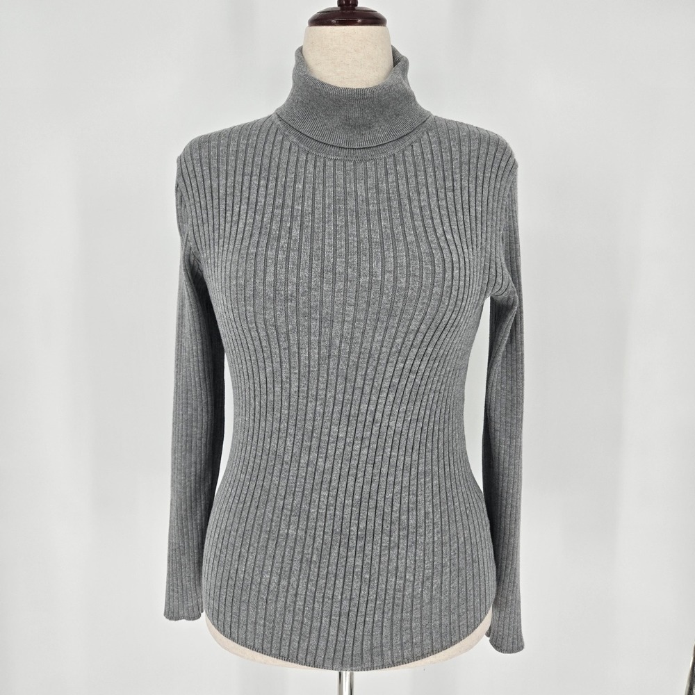 Madison Grey‎ Gray Ribbed Turtleneck Sweater Small Rayon Stretch Pullover